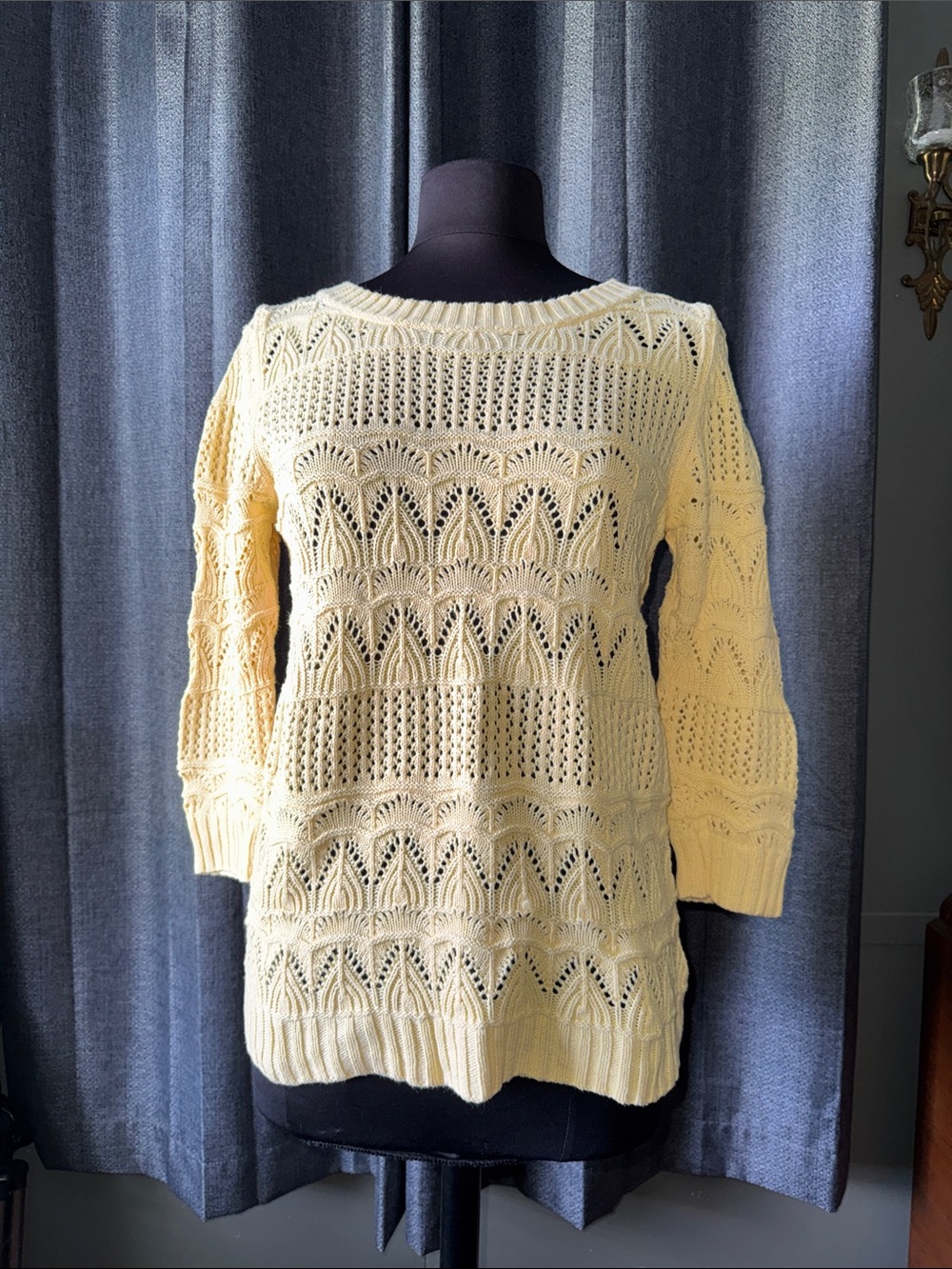 Light Yellow Open-Knit Women's Sweater